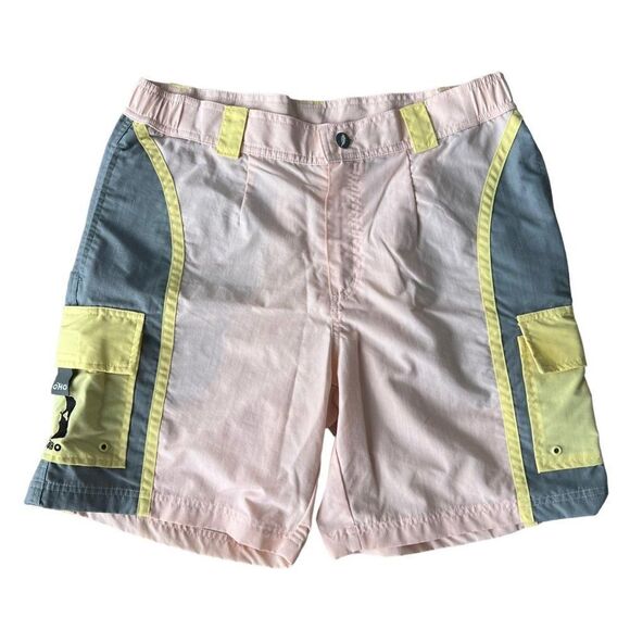 Old Harbor Outfitters OHO Cargo Swim Shorts Pink / Grey / Yellow Men's Large (L) - Picture 1 of 8